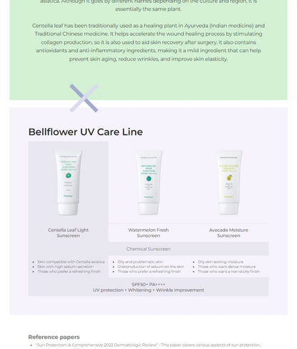 Bellflower - Crème solaire légère à l'extrait de Centella Asiatica